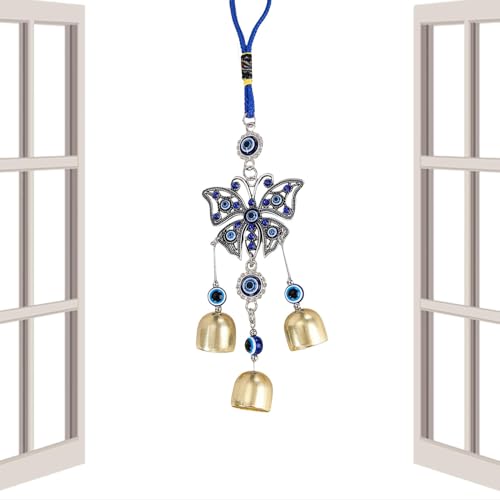 Evil Eye Wind Chime, Blue Evil Eye Wind Chimes, Turkish Blue Evil Eye Hangable Amulet Protection Car Wall Decoration for Indoor,