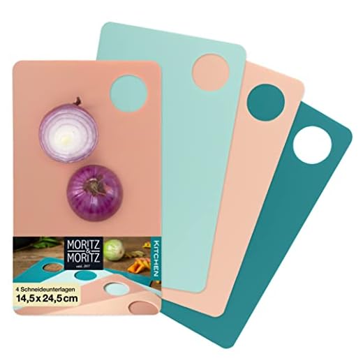 Moritz & Moritz 4x Tabla de Cortar Flexible 25 x 14,5 cm - Tabla Cortar Plástico 2mm de Grosor - Apta para Lavavajillas - Superficie Antideslizante para un Corte Seguro