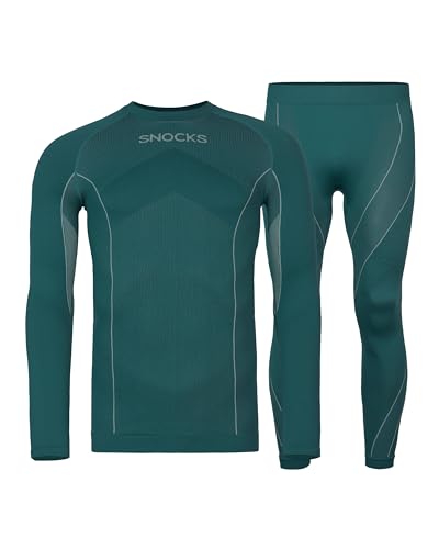 Snocks Thermounterwäsche Herren - Atmungsaktives und warmes Material, Perfekte Passform, Ideal für Verschiedene Sportarten - Skiunterwäsche, Funktionsunterwäsche - Gr. M - Farbe Pinie 1