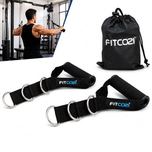 FITCOZI 3D Ring Cable Machine Handle | Adjustable Gym Attachment with 3 D-Rings, Non-Slip Grip for Pulldown, Rowing, Functional Trainer, Resistance Band & Home Gym