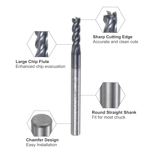 Image of uxcell 5pcs End Mill 7 /64 inch x 3 /8 inch 4 Flutes Spiral Helical Groove Tungsten Steel Straight Shank CNC Milling Bits for Aluminum Steel Cutting Metalworking