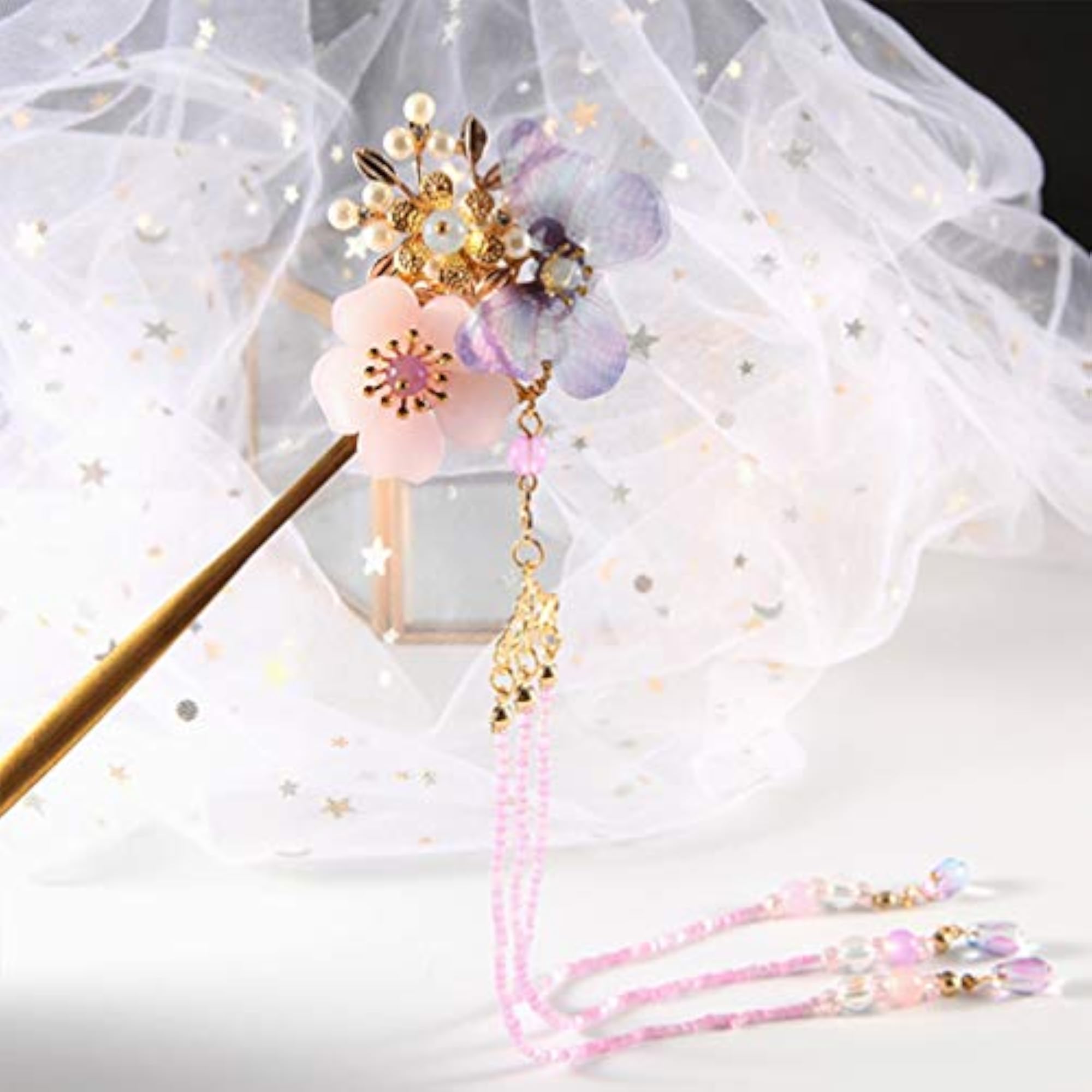Retro Butterfly Hairpin, Vintage Bead Tassel Hair Accessory
