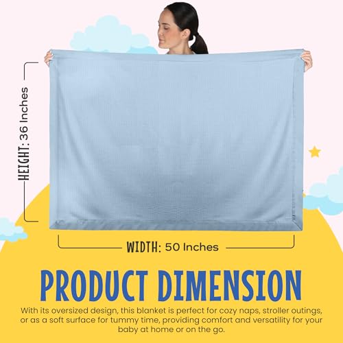 Image of Blankets Thermal Waffle Baby Blanket Crib Bedding - Soft Cozy Warm Infant Thermal Cover for Nursery Stroller or Bassinet, Lightweight Ideal Shower Gift, Satin Trim Blue 36 inch x 50 inch