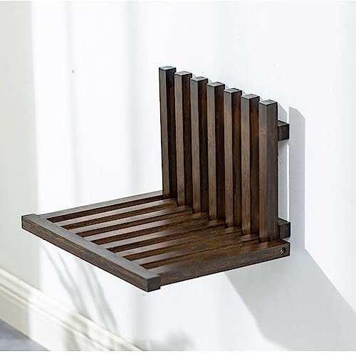VRETYOAI Folding Chair Wall-Mounted Invisible Shoe-Changing Stool,Wall Mounted Shower Chair,Folding Solid Wood Bench Seat,for Entrance Hall Bathroom Living Room(39 * 34cm(15 * 13inch), Brown)