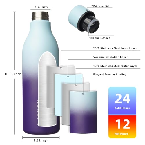 Image of BJPKPK Insulated Water Bottles, 25 oz Stainless Steel Metal Water Bottle with Strap, BPA Free Leak Proof Jugs, Mugs, Flasks, Reusable Thermal Flasks for Sports & Travel, Ocean Dream
