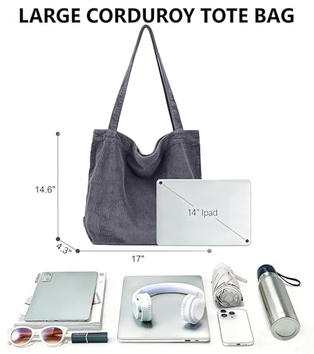 Image of 2026 Corduroy Tote Bag with Zipper Large Casual Handbags Shoulder Purse for Women