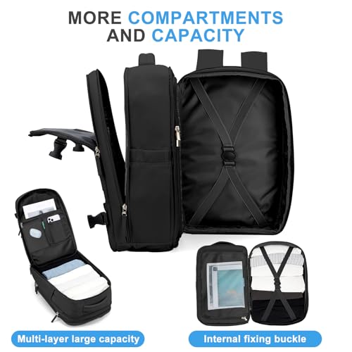 Image of coowoz Large Travel Backpack For Women Men, Carry On Backpack,Hiking Backpack Waterproof Outdoor Sports Rucksack Casual Daypack Expandable Heavy Duty Extra large Backpack Black Expansion