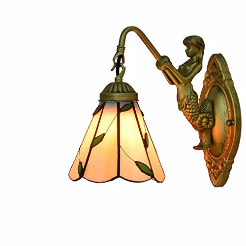 Lampe Tiffany Salon moderne lampe mur 6 pouces Applique britannique Applique murale de style Tiffany à la feuille verte lumière ornement Aisle nuit