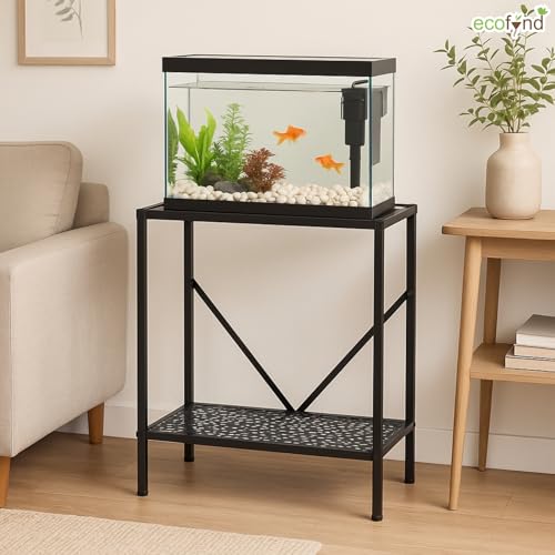 Image of ecofynd 2-Tier Fish Tank Stand, Double-Layer Aquarium Stand with Adjustable Table Feet, Heavy Metal Storage Rack Suitable for Home and Office, (Black, FS001)