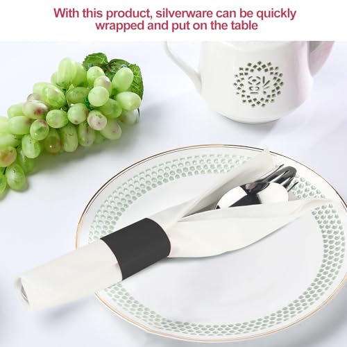 Germiwipe Paper Napkin Band Box of 500,Napkin Rings Self Adhesive,Silverware Wraps Bands (Black, Black - 500pcs) - Thumbnail 4