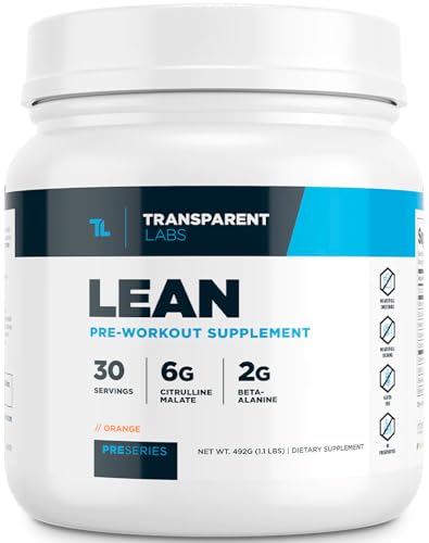Transparent Labs Lean Pre-Workout - Body Recomposition Pre Workout for Men and Women with Acetyl L-Carnitine Beta Alanine Powder & PurCaf Organic Caffeine Powder - 30 Servings Orange
