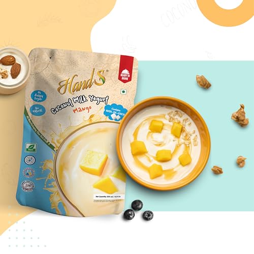 Image of HandS Dairy-Free Coconut Yogurt with Mango | Vegan & Plant-Based Yogurt Drink with Real Fruit Pulp & Palm Sugar | No Preservatives | 200g Cup (Pack of 1)