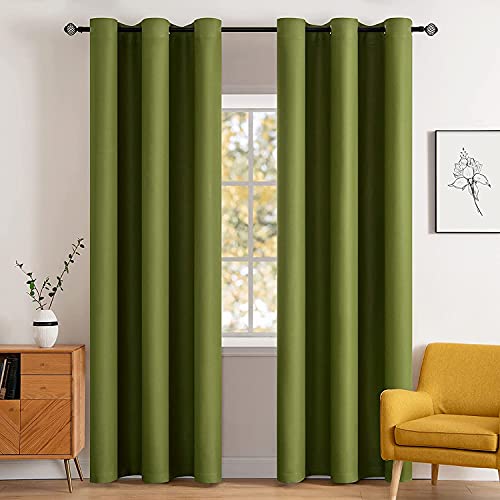 MIULEE Blackout Curtains Room Darkening Thermal Insulated Drapes Solid Window Treatment Set Grommet Top Light Blocking Curtain for Living Room/Bedroom 2 Panels 42x84 inch,Olive Green