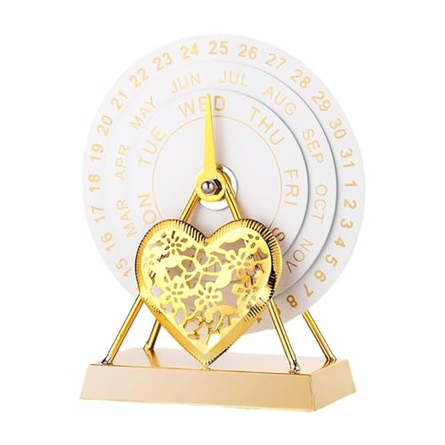 Generic Perpetual Calendar Metal Table Centerpieces Disc Calendar,Decoration,Rotatable,for Desk Office Room Decoration, White Gold