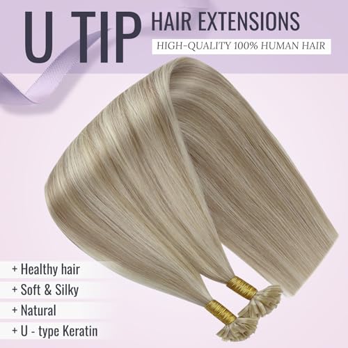 Fshine Keratin Nail Tip Hair Extensions, Dark Blonde Highlight and Bleach Blonde, 22 Inch 50g/50s, Remy Human Hair - Image 2
