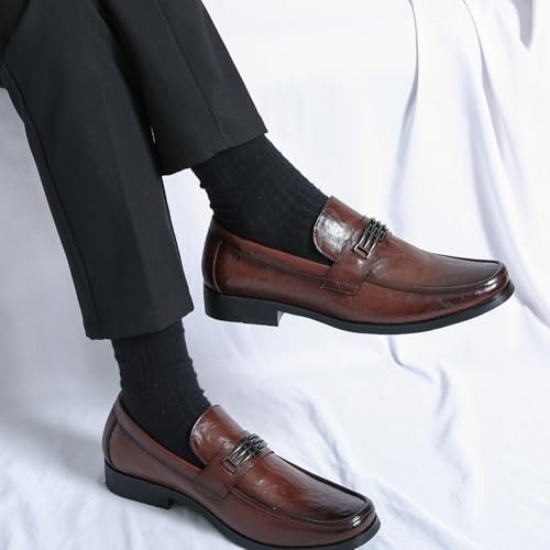 Men's Slip - on Loafers, Square - Toe Business Formal Leather Shoes, Suitable for Business and Formal Events.4