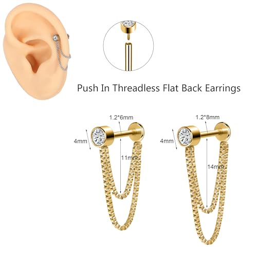 AoedeJ 2 Pairs Stud Earrings for Cartilage - Threadless Flat Back Earrings for Women2