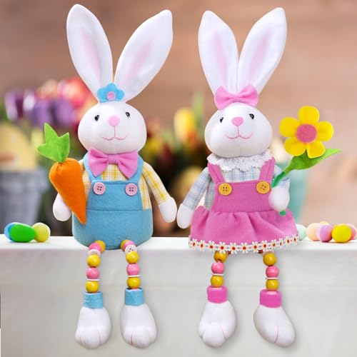 quescu 2pcs Easter Bunny Decorations,Easter Bunny Plush for The Home,Rabbit Stuffed Doll Gifts for Tiered Tray Party Decor Home Table Decorations