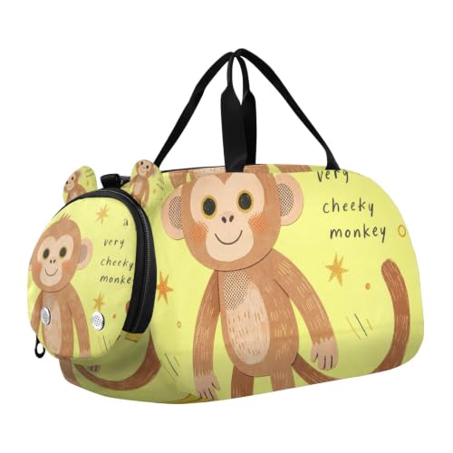 Bolsa de lona para gimnasio con estampado de mono, maleta ligera de natación