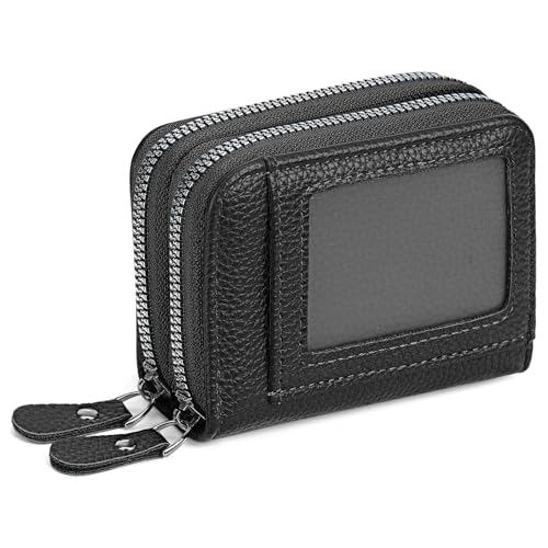 Image of RNIEGA Credit Card Holder Wallet RFID Blocking Leather Small Wallet for Women Double Zipper Wallet with ID Window