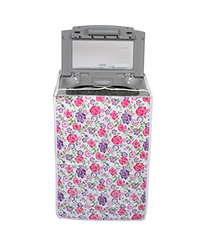 Image of Classic Top Load Washing Machine Cover Suitable for Voltas 6 Kg, 6.5 Kg, 7 Kg, 7.5 Kg (55cmsX55cmsX89cms, White & Pink Flower, Medium)
