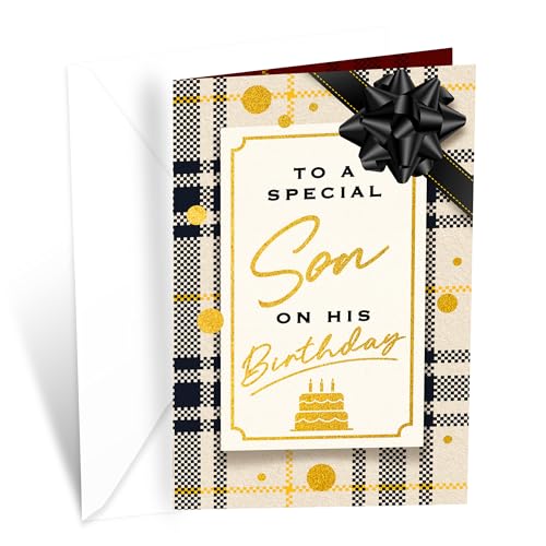 Prime Greetings Birthday Card For Son, Made in America, Packaged in Protective Mailer. Eco-Friendly, Thick Card Stock with Premium Envelope 5in x 7.75in