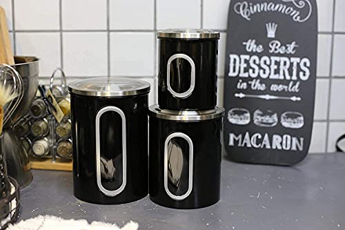 Fortune Candy Stainless Steel Canister Sets With Anti-Fingerprint Lid And Visible Window, Cereal Container Set Of 3 (Black) #TOP6