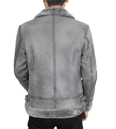 Blouson aviateur homme en cuir PU gris et fourrure élégante