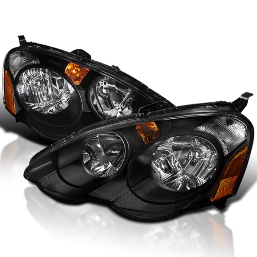 Spec-D Tuning JDM Black Headlights Compatible with 2002-2004 Acura RSX L+R Pair Head Light Lamp Assembly