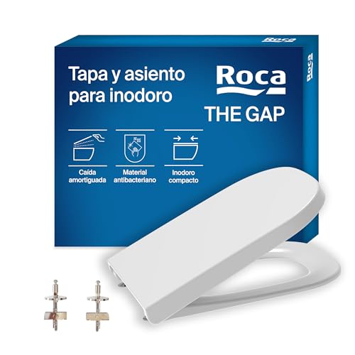 Roca The Gap - Tapa y asiento de Supralit para inodoro compacto, tapadera de WC original con caída amortiguada, recambio de tapa de váter resistente, blanco, A80173200B