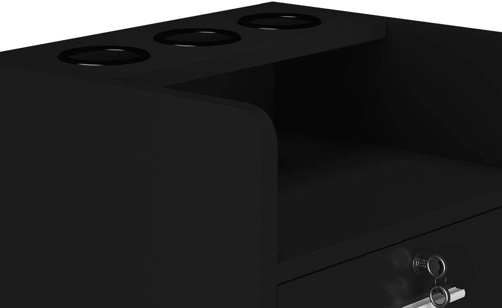 Salon Wood Rolling Drawer Cabinet Salon Trolley Spa 3-layer Cabinet Equipment with A Lock Hair Dryer Holder Stylist Equipment Drawer Hairdressing Cabinet Storage Station (Black)