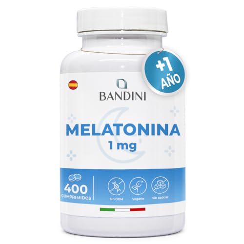 Bandini® Melatonina Pura 400 Comprimidos Veganas - Más de 1 Año de Suministro - Inductor del Sueño Natural 1mg - Fácil de Tragar, Suplemento para un Mejor Descanso, Fuerte para Dormir