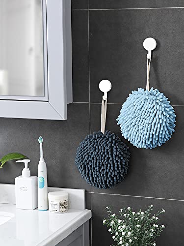 Sophie & Panda Fuzzy Ball Towel Sets of 2 Light and Dark Blue - Image 3
