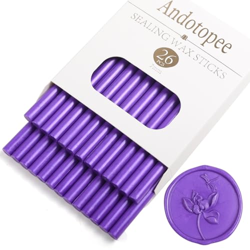 Purple Wax Seal Sticks 26pcs, Andotopee Glue Gun Wax Seal Sticks for Wax Seal Stamp, Premium Sealing Wax for Envelope Letter Seal Wedding Invation Craft Adhesive, Great Gift Ideas (Mini Size)