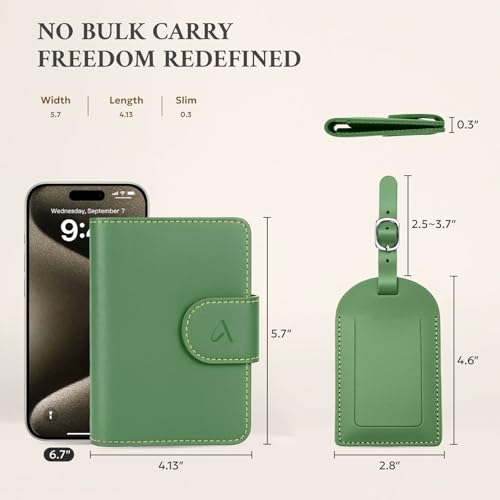 Image of ALLIVE Rfid Passport Holder for Travel Women, Rfid Passport Cover Wallet, Genuine Leather Passport Holder for Travel with AirTag Hidden, Gift Set with Luggage Tag in Premium Gift Box (Avocado Green)