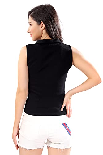 Image of TRASA Women's Sleeveless Rib Knitted Cotton Racer Back Tank Tops Collared Neck Crop Tank Tops - Available Sizes -XS, S, M,L,XL,2XL
