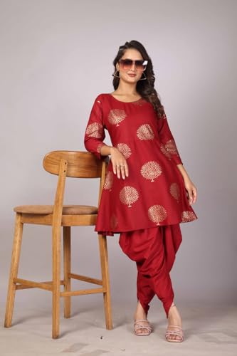 Image of Floral Print Cotton Kurta and Dhoti Set for Women Designer