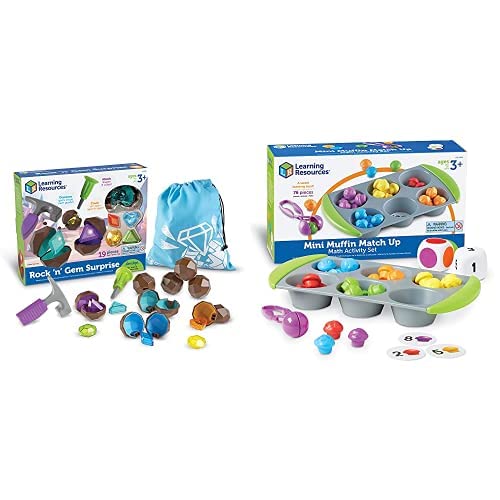 Learning Resources Rock 'n Gem Surprise, Sorting, Matching & Counting Skills Activity Set, Early STEM, 19 Pieces & Mini Muffin Match Up Counting Toy Set, Homeschool, Fine Motor, 76 Pieces, Ages 3+