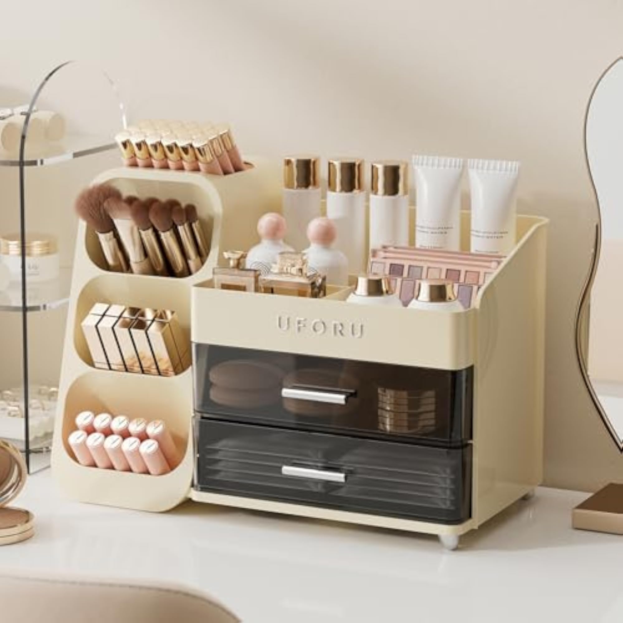 Clear Makeup Organizer with Drawers, Elegant Storage Box