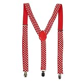 NiceYnn Bretelles Homme Larges Réglable avec 3 Robuste Clips pour Hommes et Femmes Y Forme Élastique Sangles 2.5 cm Noël Halloween Carnaval Mariage Festival Pois Rouge Blanc
