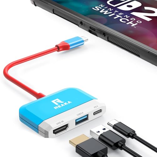 Image of RREAKA Switch Dock Replacement for Nintendo Switch 1&2, 4K@60Hz HDMI TV Adapter, Portable Travel Docking Station with USB 3.0 Port & 100W PD Charging