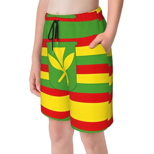 Native Hawaiian Flag Youth Beach Pants, Soft and Breathable, with Drawstring Waist, Suitable for Sports and Leisure.4