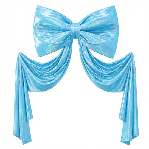 FUHSY Giant Bow Decor 23x70 Inch Large Blue Glitter Bow with Long Ribbon Upgrade Internal Lining Support Oversized 3D Bow Wall Backdrop Decoration for Coquette Room Birthday Wedding Party Decorations