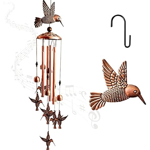 Feilifan Wind Chimes Outdoor, Hummingbird Wind Chime with 4 Aluminum Tubes & S Hook Unique Windchime Hanging Decor for Garden, Patio, Backyard, Sympathy Gifts for Mom, Grandma, Loves and Women-Copper Cover