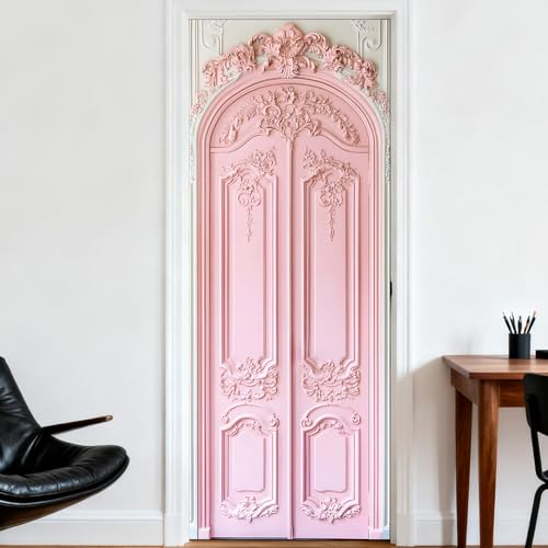 Nuxovilar Pink Floral Door Stickers Peel Stick PVC 30.3x78.7 Inches