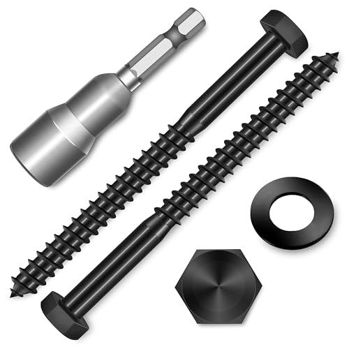 (8-Set) 3/8 x 4-1/2" Lag Screws, Stainless Steel Heavy Duty Hex Head Lag Bolts for Wood, Commercial/Industrial Grade 1/4 Bolts, Mounting Screws Bolts Kit, Black Oxided by Marysino