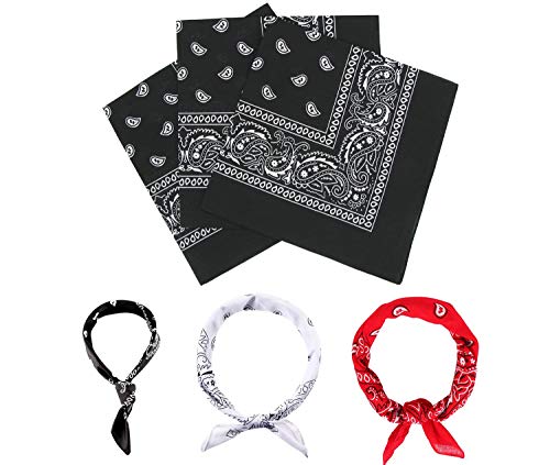 E-Senior Pañuelos Bandana, Pañuelos Rojo para Sanfermin, Unisex Bandanas de Paisley para Cuello/Cabeza/para las mujeres y los hombres (3Pack/Negro)