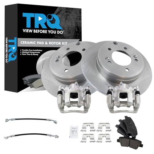 Image of TRQ Rear Brake Pad and Rotor Set Ceramic Rotors Calipers Hoses Compatible with 2015 Hyundai Sonata 2014 Kia Optima