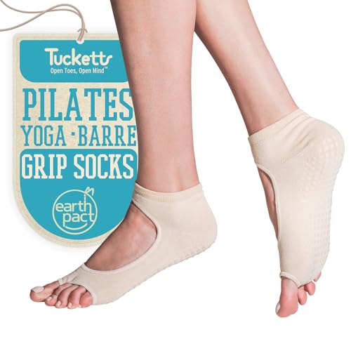 Image of Allegro Nude Toeless Grip Socks, Barefoot Non-Slip Pilates & Yoga for Women | Skin Matched Tones, Recitals, Under Tights, 70% Recycled Cotton, Traction Dots, Reformer, Barre, Dance, Machine Washable