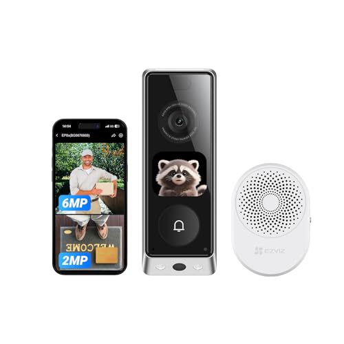 EZVIZ Sonnette sans Fil Extérieur Etanche avec Carillon, Sonnette sans fil avec Caméra Double 6MP et 2MP, Ecran interactif intégré, Détection de...